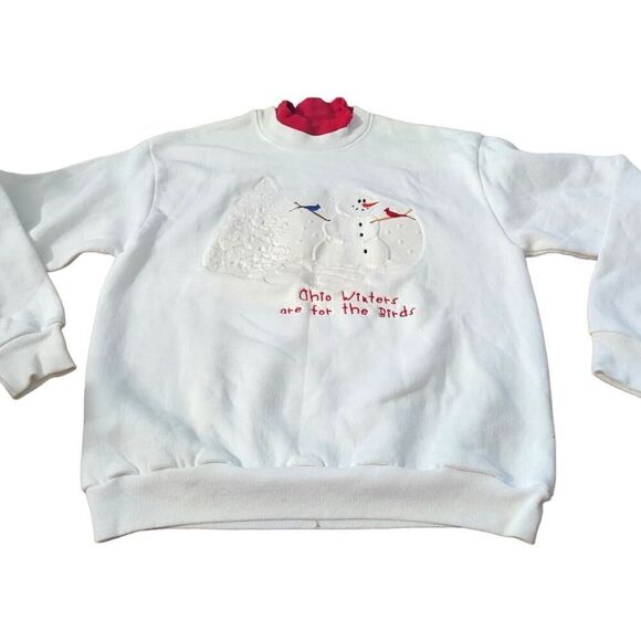 Vintage Ohio Winters Are For The Birds Embroidered Pullover Cotton LEE Sweater - Picture 1 of 8